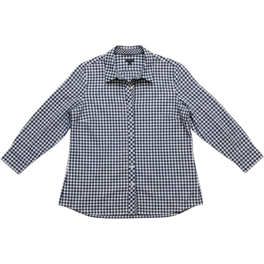 Talbots Plus Navy Blue White Gingham Check Cotton Button Down Shirt 2X